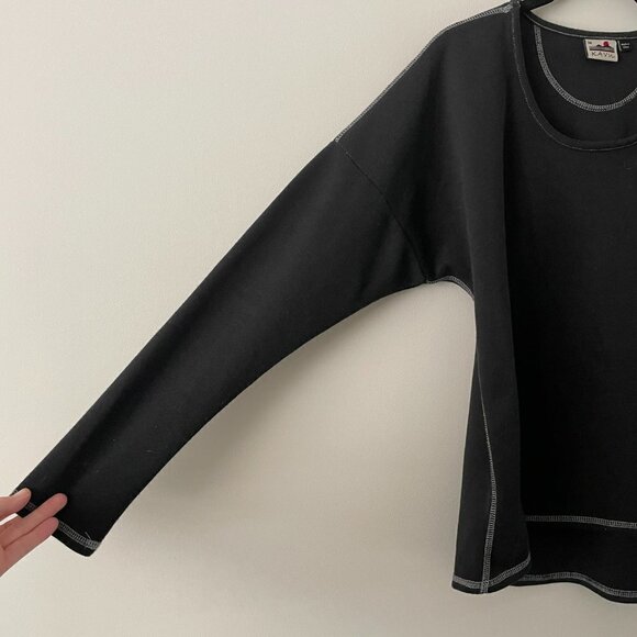 Kavu Scoop Neck Ribbed Knit Casual Pullover Long Sleeve T-Shirt Black Medium - Picture 4 of 7
